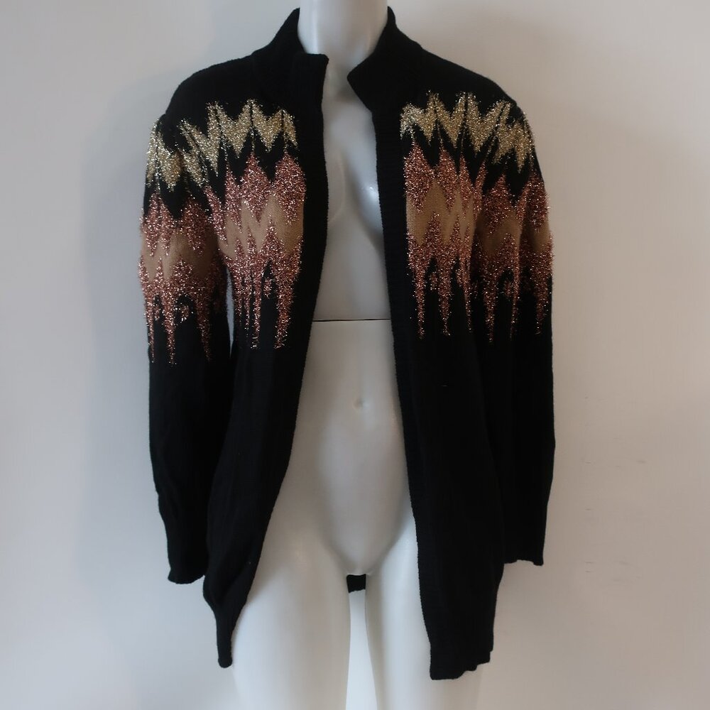 NWOT Womens Regina Nero Black Tan Gold Wool Cashmere Blend Cardigan Sweater L